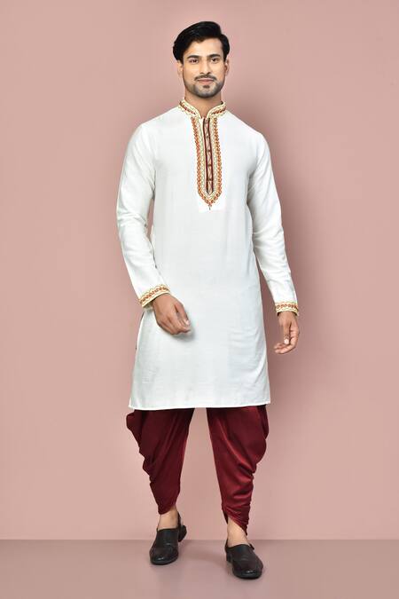 Arihant Rai Sinha White Cotton Placement Embroidery Zardozi Hand Kurta With Dhoti Pant