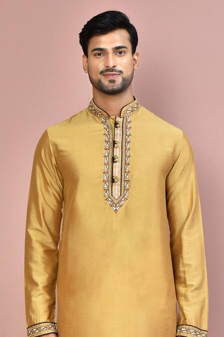 Shop_Arihant Rai Sinha_Beige Cotton Placement Embroidery Zardozi Kurta With Dhoti Pant_Online_at_Aza_Fashions