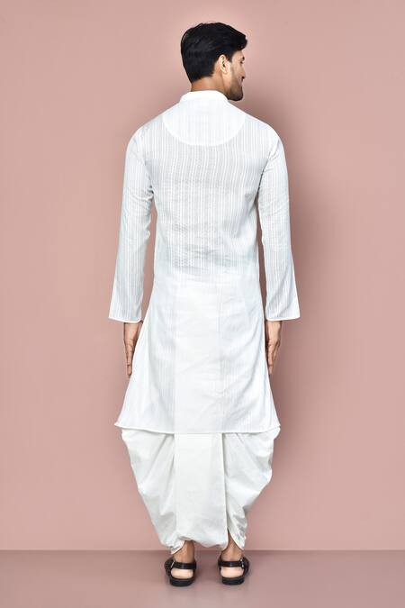 Shop Arihant Rai Sinha White Cotton Stripe Pattern Kurta With Dhoti Pant at Aza Fashions Shop_Arihant Rai Sinha_White Cotton Stripe Pattern Kurta With Dhoti Pant_at_Aza_Fashions