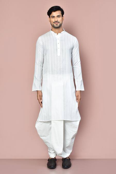 Buy Arihant Rai Sinha White Cotton Stripe Pattern Kurta With Dhoti Pant Online at Aza Fashions Buy_Arihant Rai Sinha_White Cotton Stripe Pattern Kurta With Dhoti Pant_Online_at_Aza_Fashions