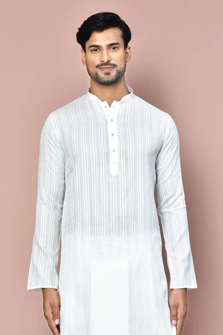 Shop Arihant Rai Sinha White Cotton Stripe Pattern Kurta With Dhoti Pant Online at Aza Fashions Shop_Arihant Rai Sinha_White Cotton Stripe Pattern Kurta With Dhoti Pant_Online_at_Aza_Fashions
