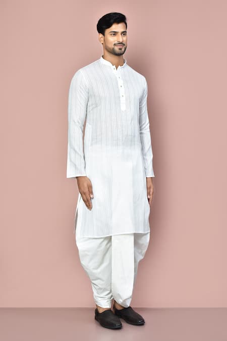 Arihant Rai Sinha White Cotton Stripe Pattern Kurta With Dhoti Pant at Aza Fashions Arihant Rai Sinha_White Cotton Stripe Pattern Kurta With Dhoti Pant_at_Aza_Fashions
