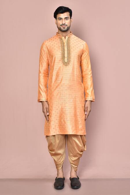 Buy Arihant Rai Sinha Orange Cotton Zari Flower Butti Pattern Kurta With Dhoti Pant Online at Aza Fashions Buy_Arihant Rai Sinha_Orange Cotton Zari Flower Butti Pattern Kurta With Dhoti Pant_Online_at_Aza_Fashions