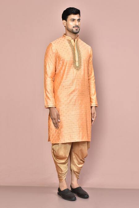 Arihant Rai Sinha Orange Cotton Zari Flower Butti Pattern Kurta With Dhoti Pant at Aza Fashions Arihant Rai Sinha_Orange Cotton Zari Flower Butti Pattern Kurta With Dhoti Pant_at_Aza_Fashions