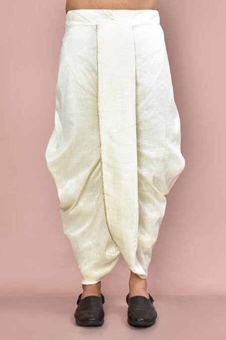 Arihant Rai Sinha_Beige Cotton Paisley Vine Embroidered Kurta With Dhoti Pant_Online_at_Aza_Fashions