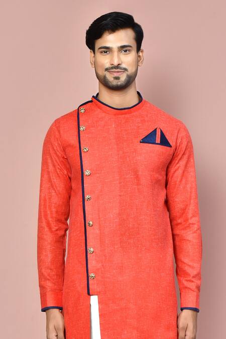 Buy_Arihant Rai Sinha_Red Cotton Asymmetric Hemline Kurta With Dhoti Pant_Online_at_Aza_Fashions