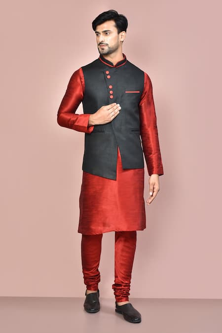 Aryavir Malhotra Solid Buttoned Bundi Churidar Set 