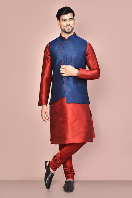 Aryavir Malhotra Plain Textured Bundi Churidar Set 