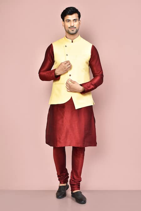 Aryavir Malhotra Plain Asymmetric Bundi Churidar Set 