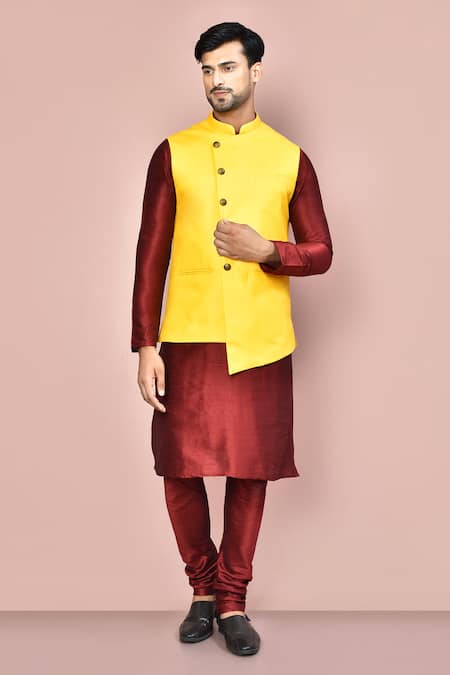 Aryavir Malhotra Plain Cross Cut Bundi And Kurta Set 