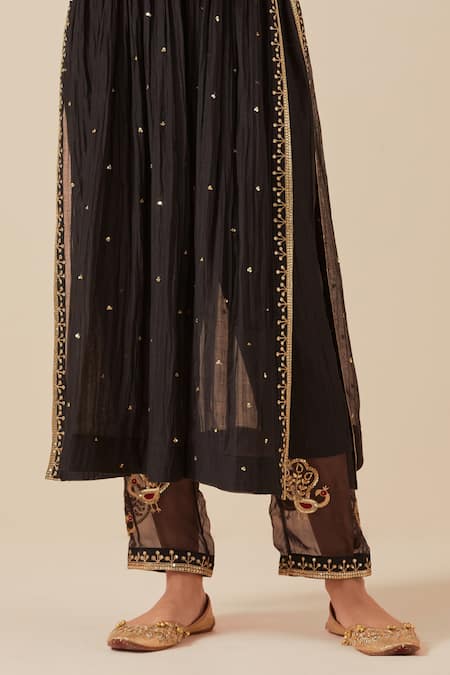 Buy_Ikshita Choudhary_Black Chanderi Sequins, Embroidery Scoop Neck Anarkali And Pant Set_Online_at_Aza_Fashions