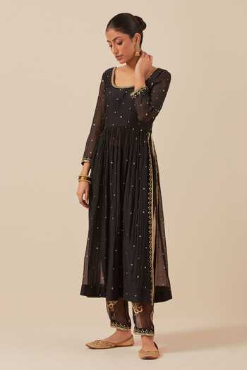 Buy Ikshita Choudhary Black Chanderi, Tissue, Organza Sequins, Embroidery Scoop Neck Anarkali Pant Set Online at Aza Fashions Buy_Ikshita Choudhary_Black Chanderi, Tissue, Organza Sequins, Embroidery Scoop Neck Anarkali Pant Set _Online_at_Aza_Fashions