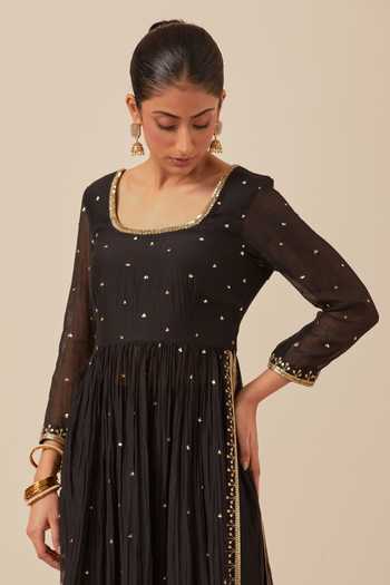 Ikshita Choudhary Black Chanderi, Tissue, Organza Sequins, Embroidery Scoop Neck Anarkali Pant Set at Aza Fashions Ikshita Choudhary_Black Chanderi, Tissue, Organza Sequins, Embroidery Scoop Neck Anarkali Pant Set _at_Aza_Fashions