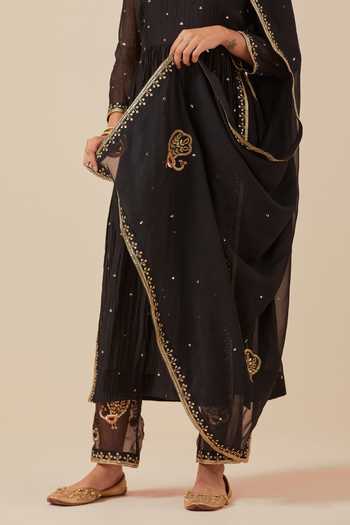 Buy Ikshita Choudhary Black Chanderi, Tissue, Organza Sequins, Embroidery Scoop Neck Anarkali Pant Set Buy_Ikshita Choudhary_Black Chanderi, Tissue, Organza Sequins, Embroidery Scoop Neck Anarkali Pant Set