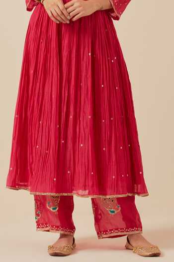 Buy Ikshita Choudhary Pink Chanderi, Tissue, Organza Embroidery, Sequins Hand Work Anarkali Pant Set Online at Aza Fashions Buy_Ikshita Choudhary_Pink Chanderi, Tissue, Organza Embroidery, Sequins Hand Work Anarkali Pant Set _Online_at_Aza_Fashions