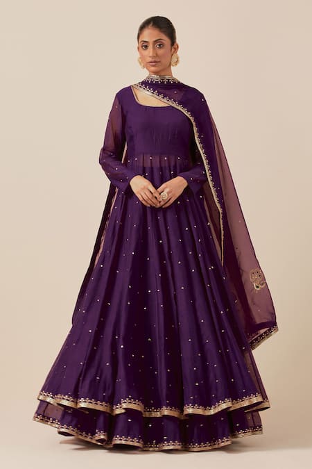 Ikshita Choudhary Purple Chanderi Embroidered Sequin Scoop Anarkali Skirt Set 