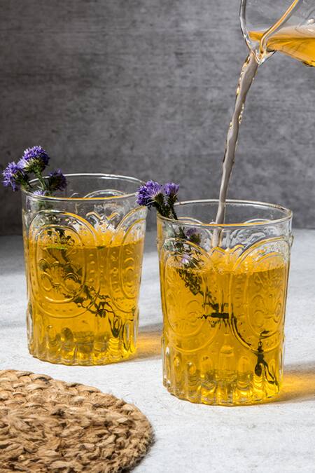 Shop The Table Fable White Glass Verdure Handmade Pitcher And Tumbler Set at Aza Fashions Shop_The Table Fable_White Glass Verdure Handmade Pitcher And Tumbler Set_at_Aza_Fashions