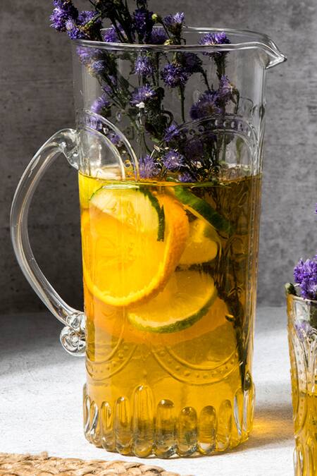 Buy The Table Fable White Glass Verdure Handmade Pitcher And Tumbler Set at Aza Fashions Buy_The Table Fable_White Glass Verdure Handmade Pitcher And Tumbler Set_at_Aza_Fashions