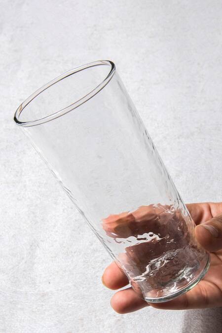 The Table Fable White Glass Handmade Hammered Pitcher And Tumbler Set Online at Aza Fashions The Table Fable_White Glass Handmade Hammered Pitcher And Tumbler Set_Online_at_Aza_Fashions