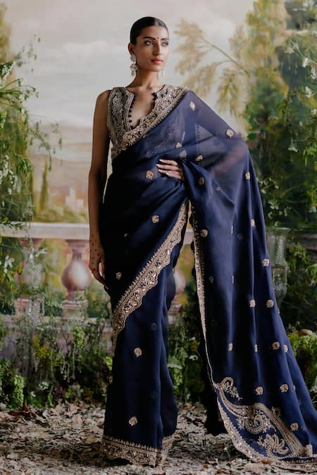 How To Wear: Royal Blue & Black Sari - YouTube