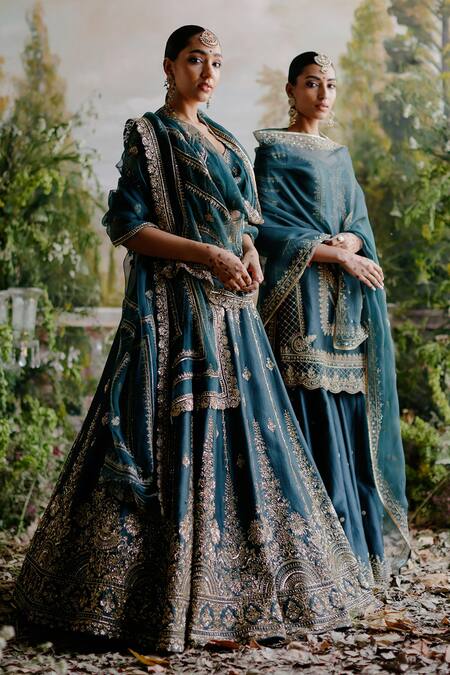Shop_Jigar Mali_Green Chanderi, Organza, Linen Sequins, Beads Dori Embroidered Kurta Sharara Set _Online_at_Aza_Fashions