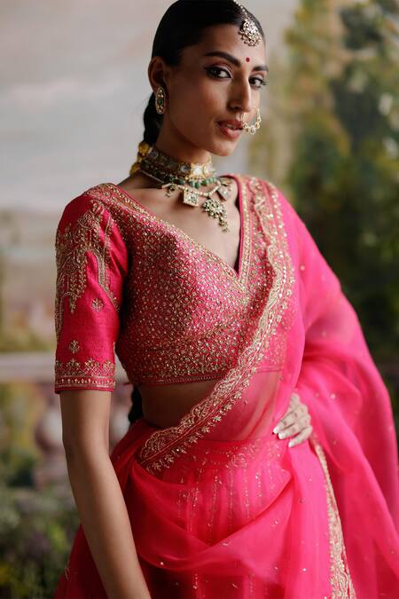 Buy Jigar Mali Pink Silk, Organza Sequins, Embroidery, Beads V-neck Raw Bridal Lehenga Set Online at Aza Fashions Buy_Jigar Mali_Pink Silk, Organza Sequins, Embroidery, Beads V-neck Raw Bridal Lehenga Set _Online_at_Aza_Fashions