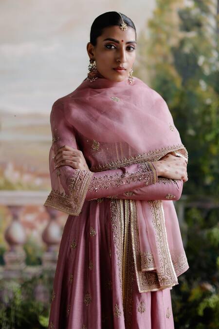 Jigar Mali Purple Chanderi, Organza, Linen Diamonds Floral Embroidered Anarkali Jacket Set Online at Aza Fashions Jigar Mali_Purple Chanderi, Organza, Linen Diamonds Floral Embroidered Anarkali Jacket Set _Online_at_Aza_Fashions