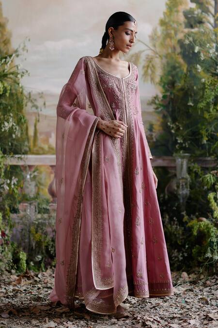 Buy Jigar Mali Purple Chanderi, Organza, Linen Diamonds Floral Embroidered Anarkali Jacket Set Online at Aza Fashions Buy_Jigar Mali_Purple Chanderi, Organza, Linen Diamonds Floral Embroidered Anarkali Jacket Set _Online_at_Aza_Fashions