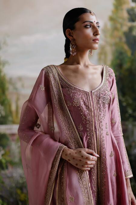 Shop Jigar Mali Purple Chanderi, Organza, Linen Diamonds Floral Embroidered Anarkali Jacket Set Online at Aza Fashions Shop_Jigar Mali_Purple Chanderi, Organza, Linen Diamonds Floral Embroidered Anarkali Jacket Set _Online_at_Aza_Fashions