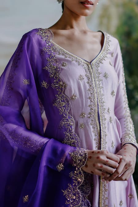 Buy Jigar Mali Purple Chanderi, Organza, Linen Sequins, Beads, Floral Anarkali Jacket Set Online at Aza Fashions Buy_Jigar Mali_Purple Chanderi, Organza, Linen Sequins, Beads, Floral Anarkali Jacket Set _Online_at_Aza_Fashions