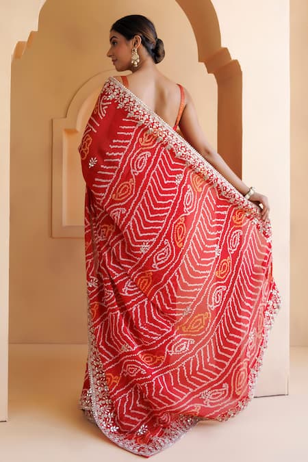Geroo Jaipur Bandhani Saree With Unstitched Blouse Piece 