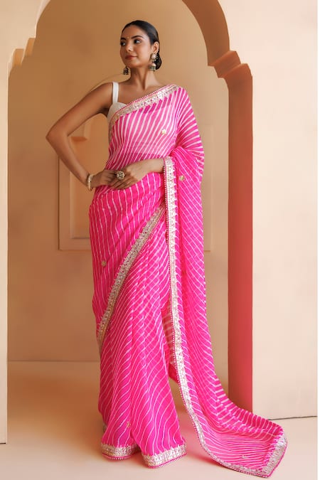 Pink Georgette Leheriya Printed Saree – Bahuji - Online Fashion & Lifestyle  Store