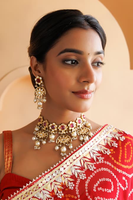 Buy Geroo Jaipur Red Georgette Gota Patti Bandhani Saree With Unstitched Blouse Piece Online at Aza Fashions Buy_Geroo Jaipur_Red Georgette Gota Patti Bandhani Saree With Unstitched Blouse Piece_Online_at_Aza_Fashions