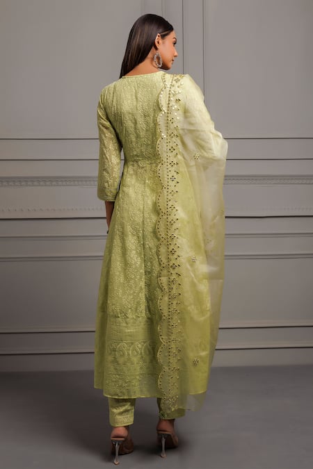 Geroo Jaipur Chikankari Embroidered Angrakha Anarkali Pant Set 