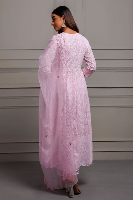 Geroo Jaipur Chikankari Work Angrakha Anarkali Pant Set 