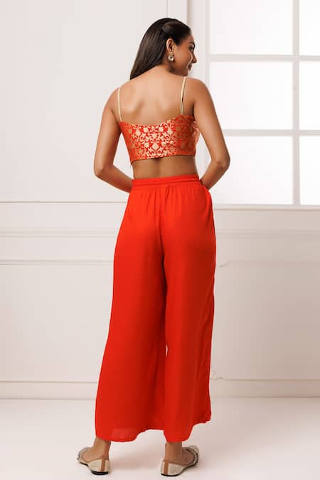 Geroo Jaipur Floral Woven Crop Top & Palazzo Set 
