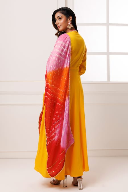 Geroo Jaipur Neckline Embroidered Angrakha Anarkali Set 