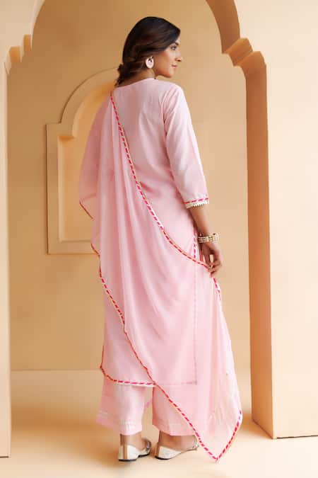 Geroo Jaipur Gota Yoke Embroidered Kurta Palazzo Set 
