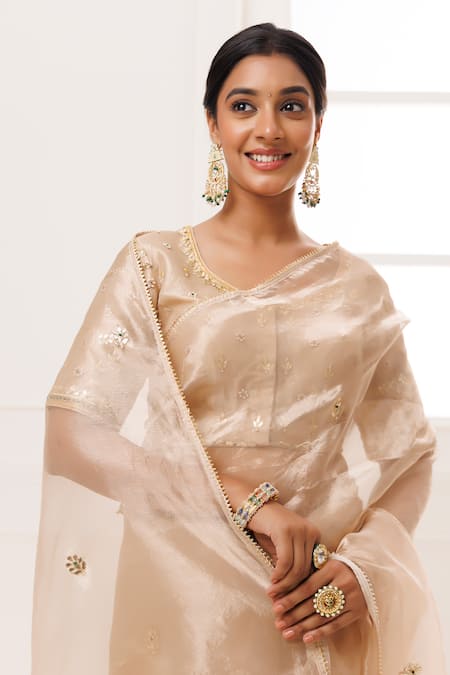Buy Geroo Jaipur Gold Tissue Pearls, Gota Floral Embroidered Saree With Unstitched Blouse Piece Online at Aza Fashions Buy_Geroo Jaipur_Gold Tissue Pearls, Gota Floral Embroidered Saree With Unstitched Blouse Piece _Online_at_Aza_Fashions