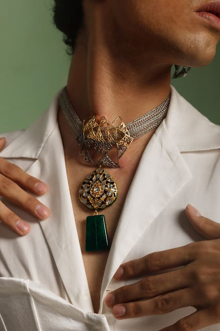 Trupti Mohta_Green Agate Stone Embellished Pendant Necklace _Online_at_Aza_Fashions
