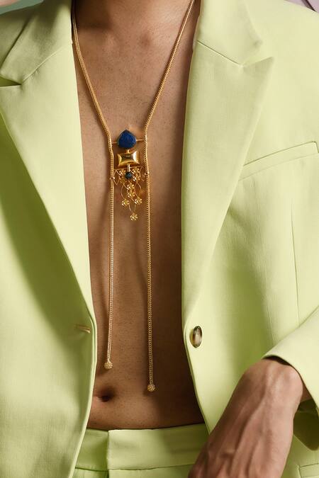 Trupti Mohta_Yellow Stone Embellished Long Chain Pendant Necklace _Online_at_Aza_Fashions