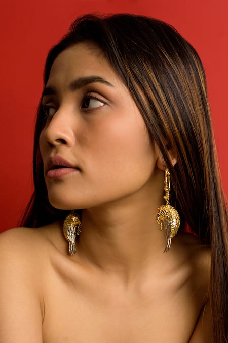 Trupti Mohta Yellow Bird Carved Earrings 