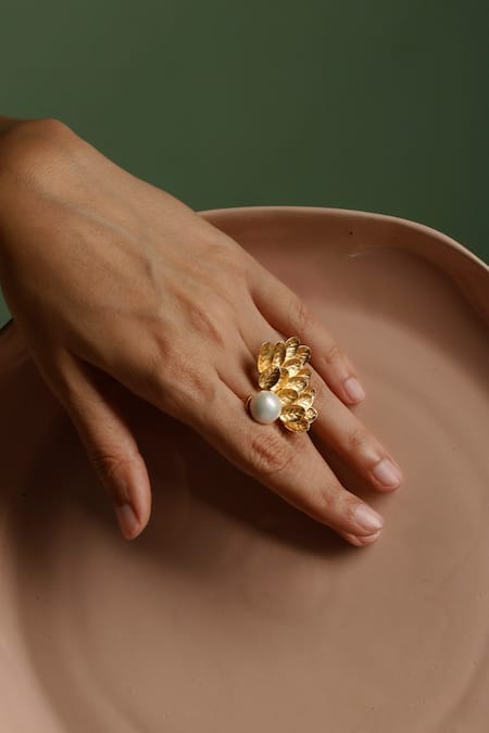 Trupti Mohta Handmade Carved Leaves Ring 