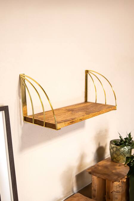 Logam_Gold Aluminium Caia Wall Shelf_Online_at_Aza_Fashions