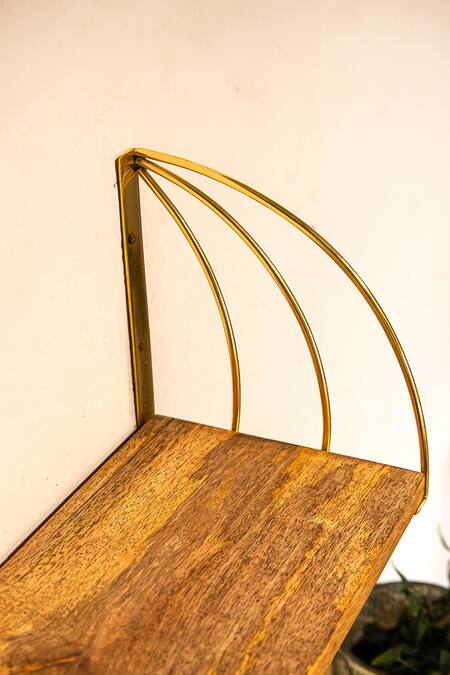 Logam_Gold Aluminium Caia Wall Shelf_at_Aza_Fashions