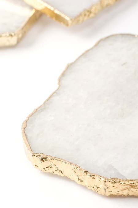 Serein Wellness_White Quartz Stone Coaster Set Of 4_Online_at_Aza_Fashions