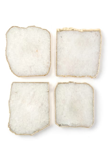 Buy_Serein Wellness_White Quartz Stone Coaster Set Of 4_Online_at_Aza_Fashions