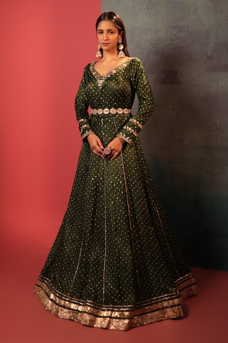 Bandhani Green Silk Bandhani Anarkali Set 