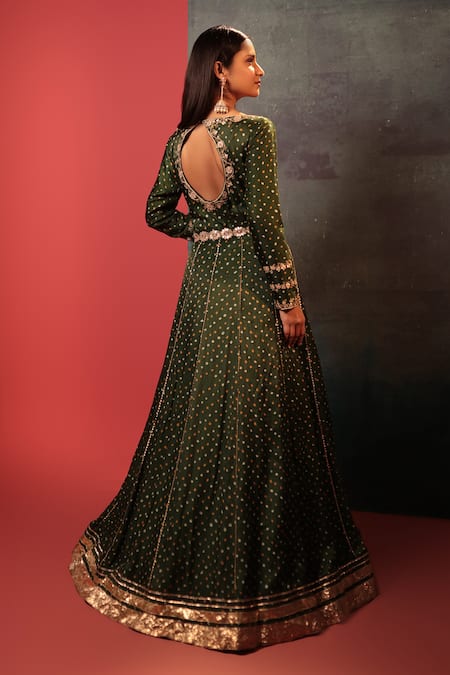 Bandhani Green Silk Bandhani Anarkali Set 