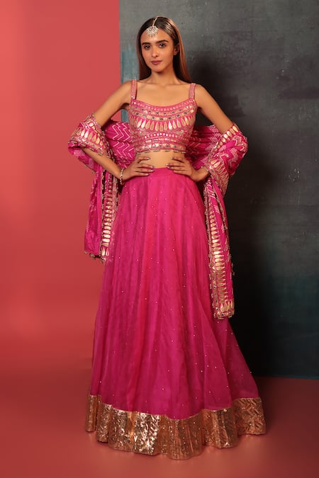 Bandhani Pink Gota Embroidered Lehenga Set 